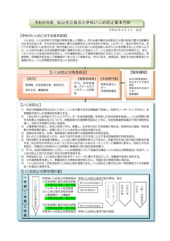 R６  「高浜小学校いじめ防止基本方針」.pdfの1ページ目のサムネイル